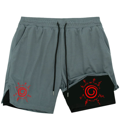 Naruto Anime Mens Gym Quick-Drying Jogging Shorts Fitness Workout Running 2 in 1 Short Pants Men Sports Bodybuilding Sweatpants