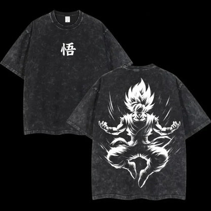 Anime Dragon Ball Cosplay Washed Goku T-Shirt Cotton Loose Large Casual Sports Vegeta Gym T-Shirt Men's Harajuku Tee Clothing