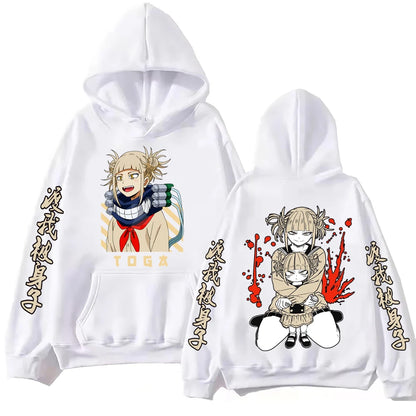 Anime My Hero Academia Himiko Toga Hoodie Manga Graphic Hooded Pullover Tops Man Woman Long Sleeves Fleece Oversized Sweatshirt