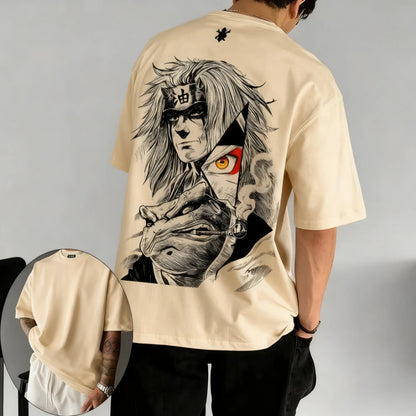 Naruto Men's T-shirt Jiraiya Summer and Autumn Anime Boys' Children's Wear Short-sleeved Retro Harajuku Style Parent-child Wear！