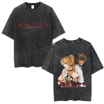 Washed Vintage Anime Death Note Ryuk T Shirts Men Women Fashion Oversized Crewneck T-shirts Men's Cartoon Manga Merch Streetwear