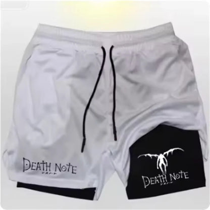 Death Note Anime Men's 2-in-1 Quick Dry Shorts Double-Deck Gym Running Sport Fitness Jogging Workout Outdoor Short Pants