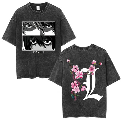 Washed Vintage Anime Death Note Ryuk T Shirts Men Women Fashion Oversized Crewneck T-shirts Men's Cartoon Manga Merch Streetwear
