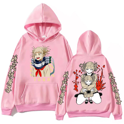 Anime My Hero Academia Himiko Toga Hoodie Manga Graphic Hooded Pullover Tops Man Woman Long Sleeves Fleece Oversized Sweatshirt