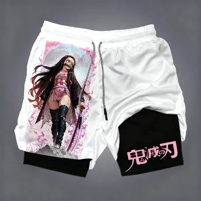 Demon Slayer Anime New Co-branded Printed 2-in-1 Sports Shorts 2025 Summer Fashion Fitness Swimming Hiking Double Layer Shorts