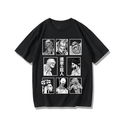 2025 Attack on Titan Short-sleeved T-shirt Men's Eren Mikasa Corporal Levi Co-branded Anime Peripherals Graphic Print T-shirt