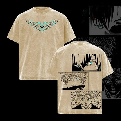 Harajuku Fashion Y2k Jujutsu Kaisen T-shirt Men's Clothing Anime Gojo Satoru Washed T Shirt Short Sleeve Cotton Loose Tees Tops