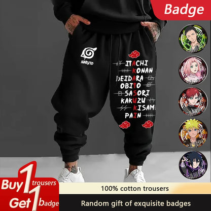 Naruto Japanese Classic Animation Sasuke Peripheral Pure Cotton Loose Trousers Autumn Men's and Women's Sports Leggings
