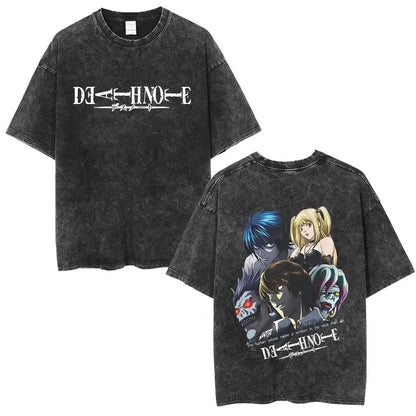 Washed Vintage Anime Death Note Ryuk T Shirts Men Women Fashion Oversized Crewneck T-shirts Men's Cartoon Manga Merch Streetwear