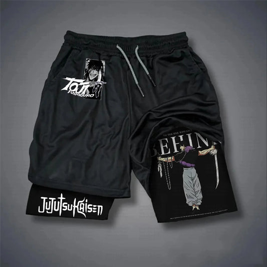 Jujutsu Kaisen White Shorts Men 2026 Summer Anime Pants Sukuna Fushiguro Design Pink Hair Character Japanese Text Print Riyomen