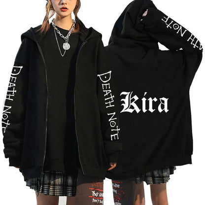 Men And Women Death Note Zip Up Hoodies Harajuku Unisex Zipper Jacket Hoody Sleeve Light Print Ryuk And Yagami Classic Simple