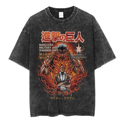 Vintage Washed Anime Attack on Titan Eren Jaeger T-shirt Men Women Fashion Short Sleeve T Shirts Cotton T-shirt Tops 2026 Summer