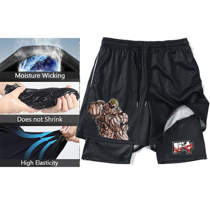 Anime Performance Shorts Men Women 2 In 1 Gym Shorts Manga 3D Print Mesh Quick Dry Sports Short Pants Summer Fitness Workout