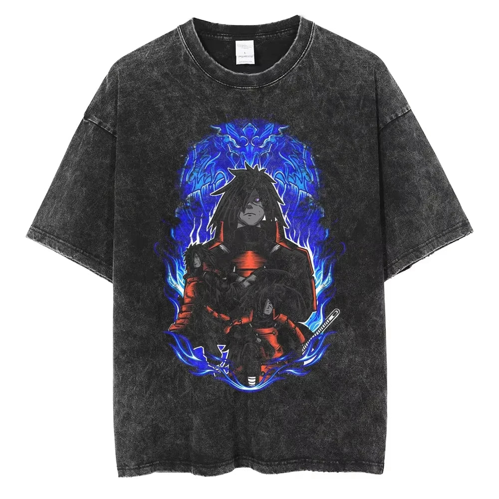 Hip Hop Streetwear Japanese Anime Naruto Print T Shirt Vintage Black T-Shirt Harajuku Cotton Casual Tops Men Short Sleeve Tshirt