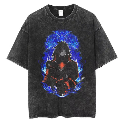 Hip Hop Streetwear Japanese Anime Naruto Print T Shirt Vintage Black T-Shirt Harajuku Cotton Casual Tops Men Short Sleeve Tshirt