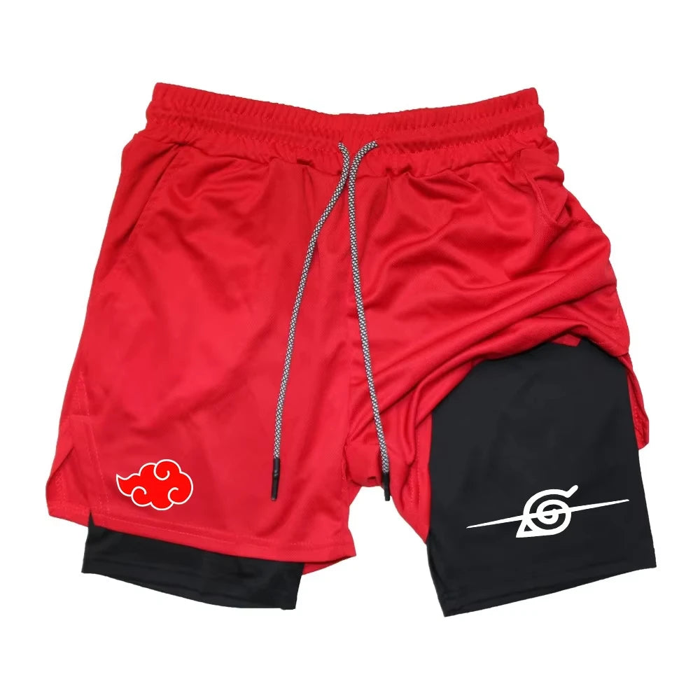 Naruto Anime New Sports 2-in-1 Shorts 2025 Men and Women Summer Gym Training Sweat-absorbing Breathable Fake Two-piece Shorts