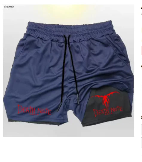 Death Note Anime Men's 2-in-1 Quick Dry Shorts Double-Deck Gym Running Sport Fitness Jogging Workout Outdoor Short Pants