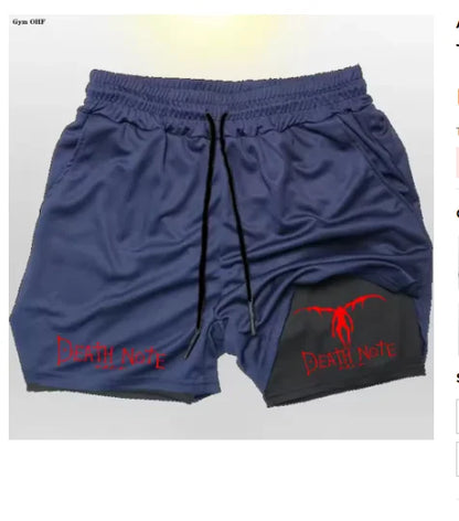 Death Note Anime Men's 2-in-1 Quick Dry Shorts Double-Deck Gym Running Sport Fitness Jogging Workout Outdoor Short Pants