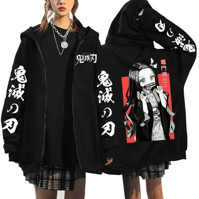 Demon Slayer Hoodie Zip Up Jacket Men Women Anime Print Kamado Nezuko Streetwear Casual Sweatshirt Cosplay Autum winter Y2k Top