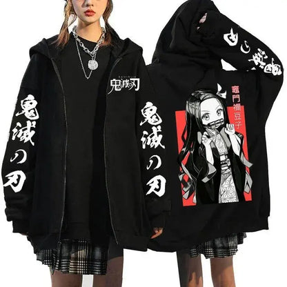Demon Slayer Hoodie Zip Up Jacket Men Women Anime Print Kamado Nezuko Streetwear Casual Sweatshirt Cosplay Autum winter Y2k Top