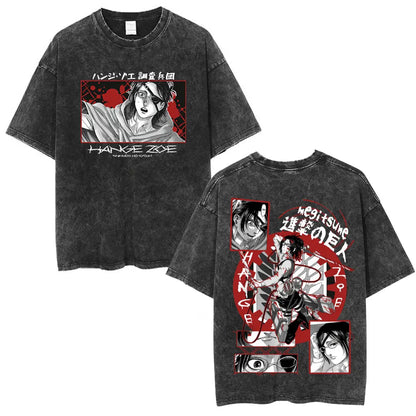 Vintage Washed Anime Attack on Titan Eren Jaeger T-shirt Men Women Fashion Short Sleeve T Shirts Cotton T-shirt Tops 2026 Summer