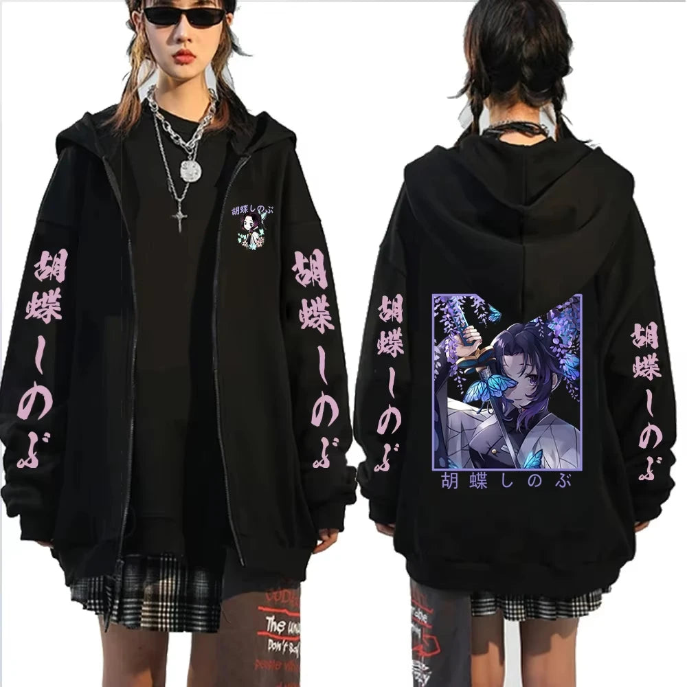 Demon Slayer Men's and Women's Zipper Coat Hoodie Sweater Long-sleeved Jacket Kochō Shinobu Japan Anime Spring and Autumn Top