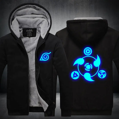 Anime Cartoon Naruto Hooded Coat Men's Autumn Winter Thicken Printing Plush Coat Student Fashion Keep Warm Coat Birthday Gift
