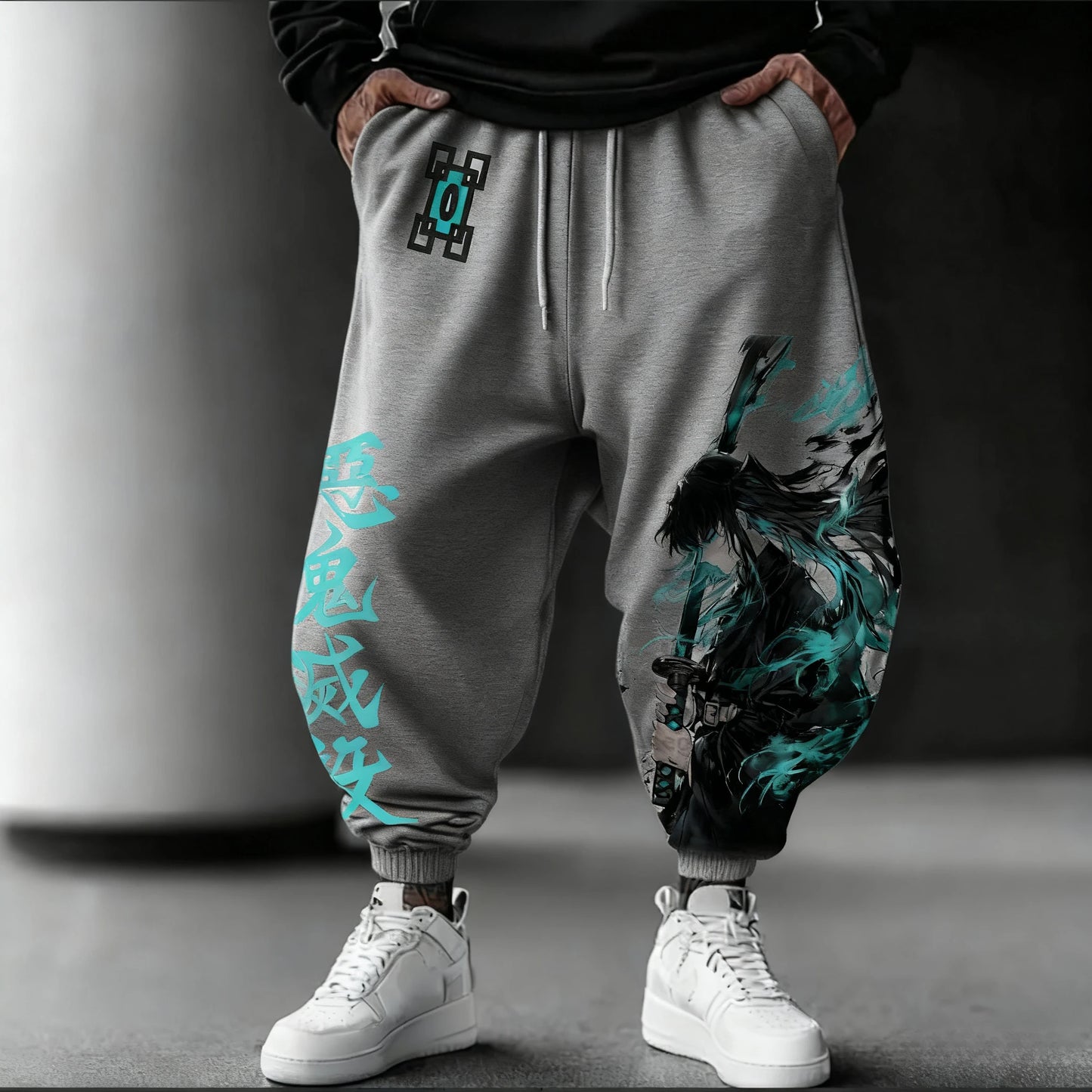 Demon Slayer Anime 2025 Autumn/Winter Sports Pants NewTokitou Muichirou Hand Drawn Printed Men's Loose Casual Fashion Tights