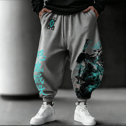 Demon Slayer Anime 2025 Autumn/Winter Sports Pants NewTokitou Muichirou Hand Drawn Printed Men's Loose Casual Fashion Tights