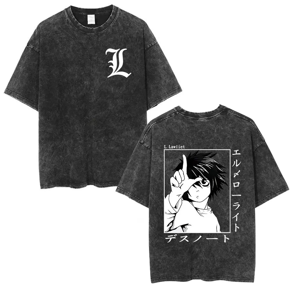 Washed Vintage Anime Death Note Ryuk T Shirts Men Women Fashion Oversized Crewneck T-shirts Men's Cartoon Manga Merch Streetwear