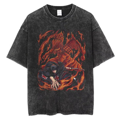 Hip Hop Streetwear Japanese Anime Naruto Print T Shirt Vintage Black T-Shirt Harajuku Cotton Casual Tops Men Short Sleeve Tshirt