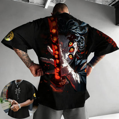 Demon Slayer Halloween Joint T-shirt 2025 Men's Summer New Kokushibo Anime Print American Trend Casual Loose Short Sleeved Top