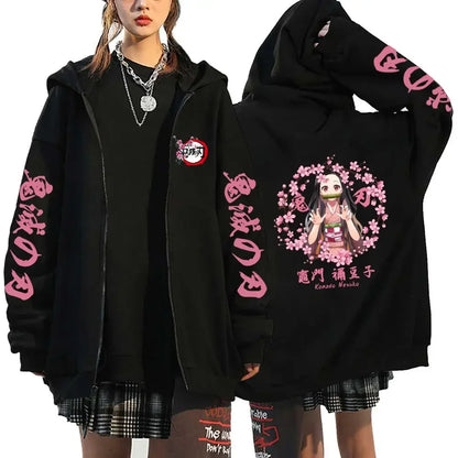 Demon Slayer Hoodie Zip Up Jacket Men Women Anime Print Kamado Nezuko Streetwear Casual Sweatshirt Cosplay Autum winter Y2k Top