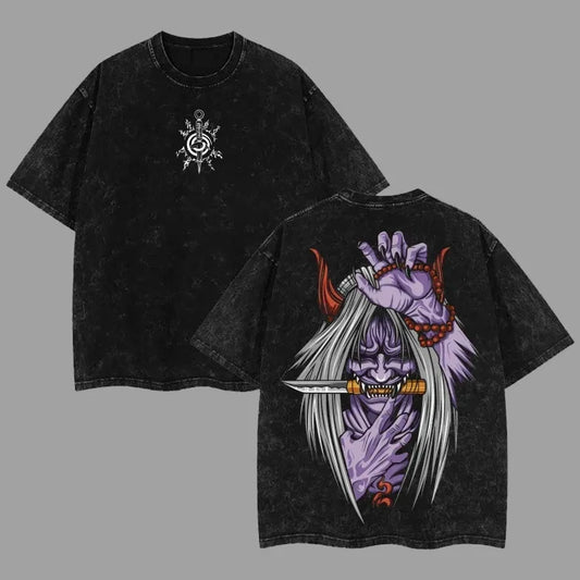 Reaper Death Seal T Shirt Naruto Men Acid Wash Back Print Shinigami Anime Graphic Cotton Streetwear Jutsu Vintage Bootleg Tee