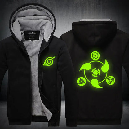 Anime Cartoon Naruto Hooded Coat Men's Autumn Winter Thicken Printing Plush Coat Student Fashion Keep Warm Coat Birthday Gift
