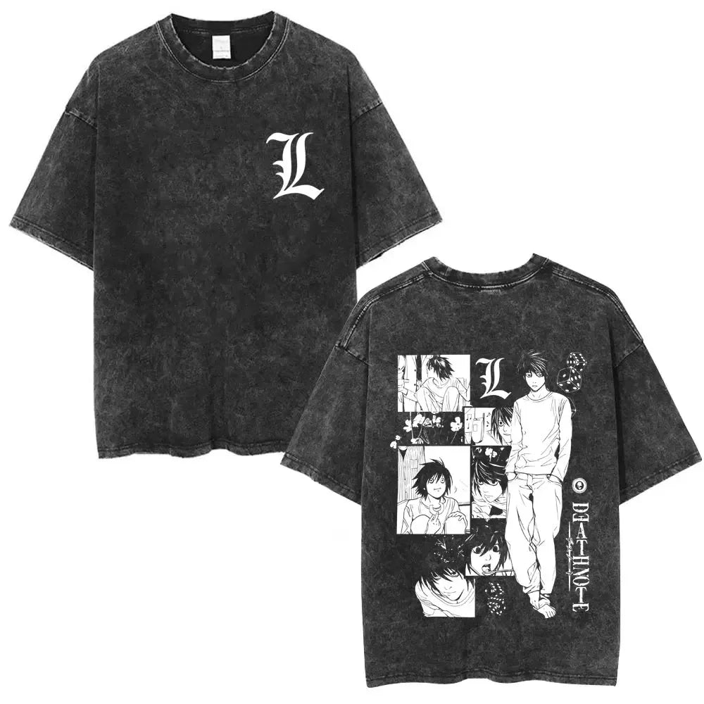 Washed Vintage Anime Death Note Ryuk T Shirts Men Women Fashion Oversized Crewneck T-shirts Men's Cartoon Manga Merch Streetwear