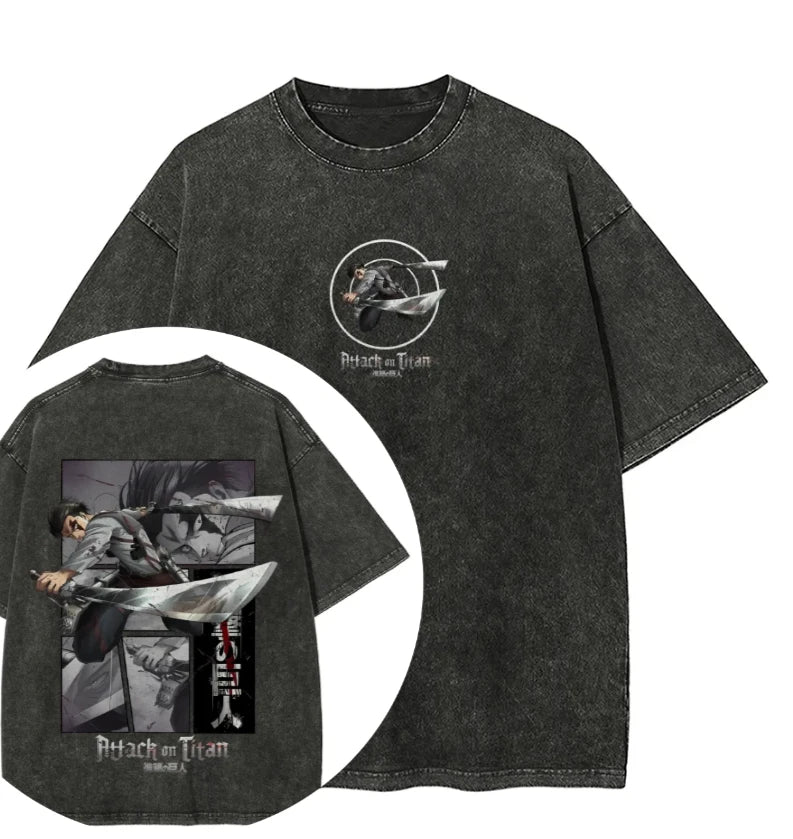 Hot Sale Attack on Titan Peripherals Graphic Print T-Shirt Men Women Retro Washed Cotton Harajuku Style Oversized Summer New Top