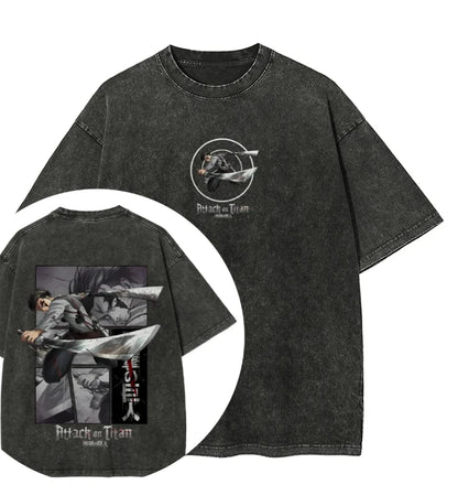 Hot Sale Attack on Titan Peripherals Graphic Print T-Shirt Men Women Retro Washed Cotton Harajuku Style Oversized Summer New Top