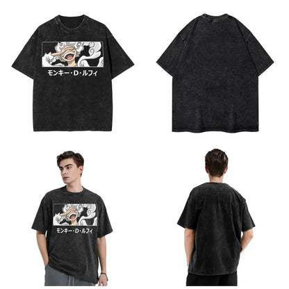 Harajuku Washed T Shirt Monkey D.Luffys O-One P-Piece Loose T-Shirts Hip Hop Tshirt for Men Summer Y2K Fun Print Clothing