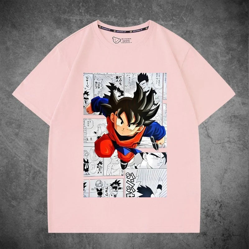 2026 Summer Dragon Ball Oversized T-shirt High Quality  Cotton Goku Manga Panel Print Unisex Retro Casual Tee for Adults Kids