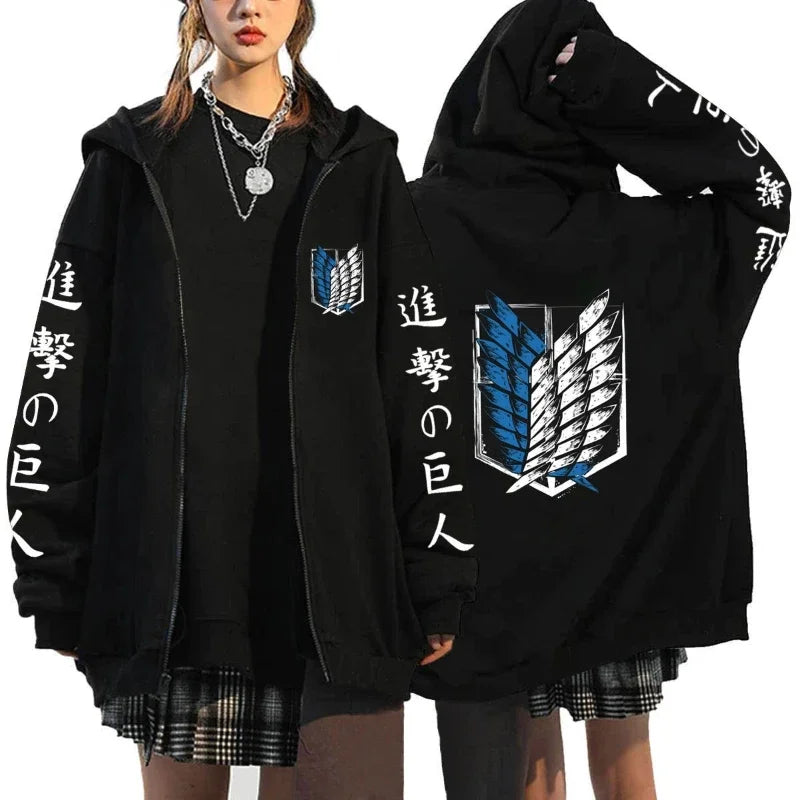 Attack on Titan Trendy Pattern Printed Zipper Hoodie Fashionable Casual Men's and Women's Fleece Versatile Punk Style Hoodie