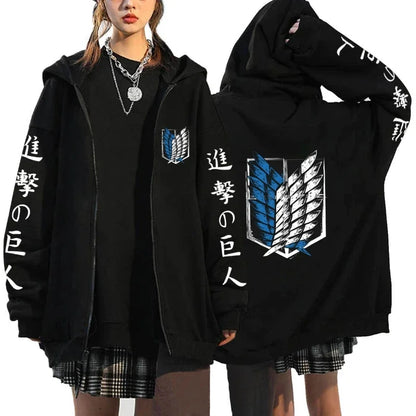Attack on Titan Trendy Pattern Printed Zipper Hoodie Fashionable Casual Men's and Women's Fleece Versatile Punk Style Hoodie