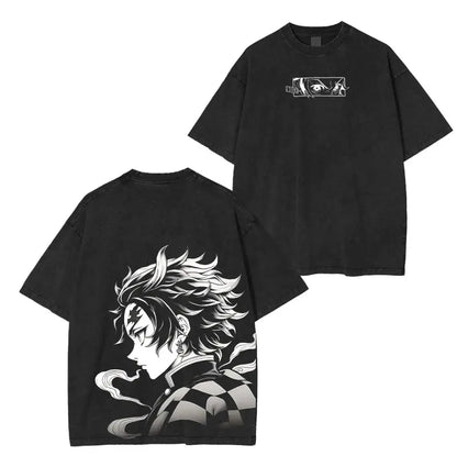 Demon Slayer Anime T Shirt Men Women Vintage Washed Cotton Tee 2026 Summer Casual Tops Graphic Print Streetwear Manga Fashion