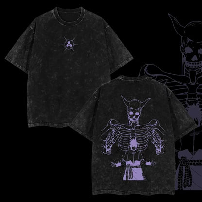 Sasuke Susanoo Skeleton T-shirt Naruto Manga Tee Vintage Washed Oversized Retro Anime Harajuku Streetwear Mens Graphic Clothes
