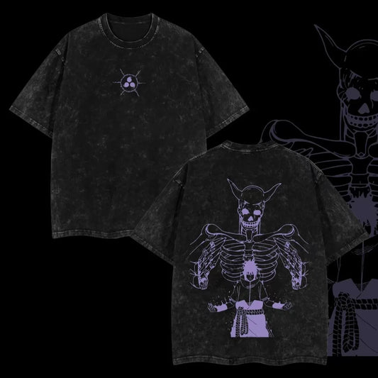 Sasuke Susanoo Skeleton T-shirt Naruto Manga Tee Vintage Washed Oversized Retro Anime Harajuku Streetwear Mens Graphic Clothes