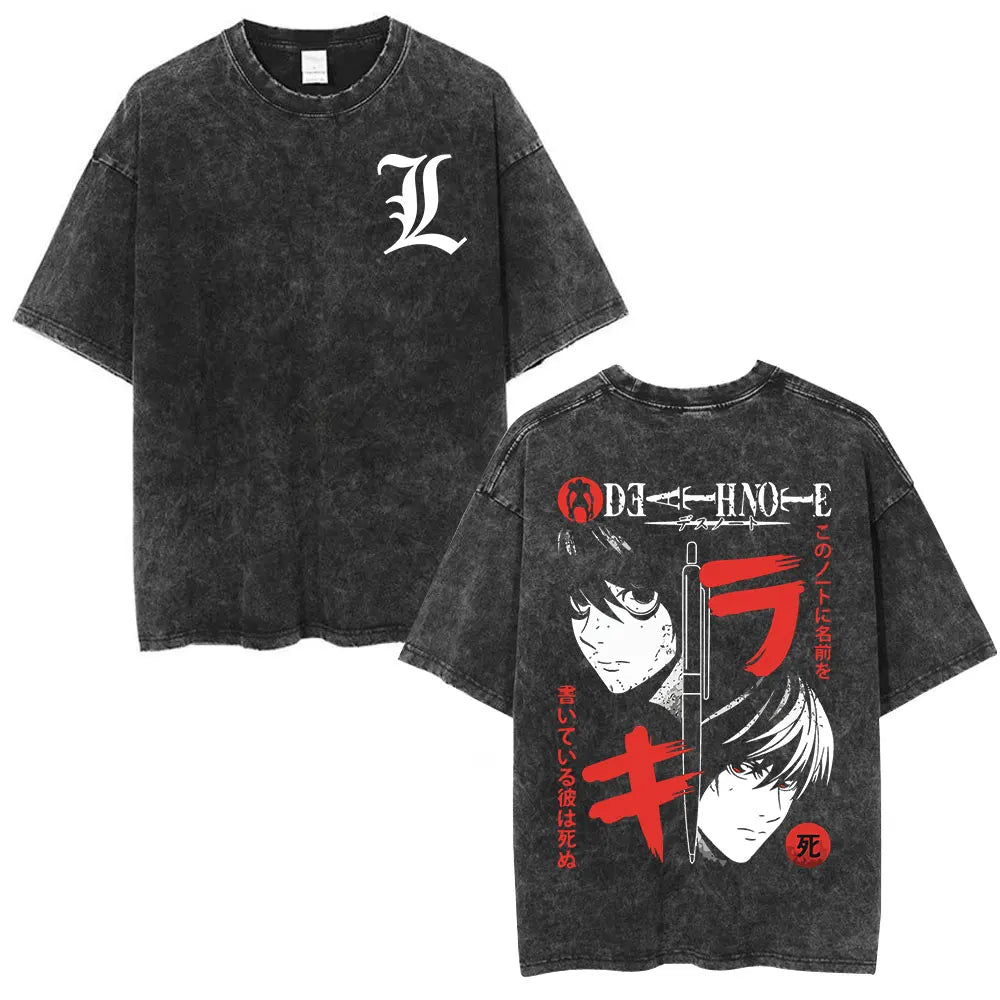 Washed Vintage Anime Death Note Ryuk T Shirts Men Women Fashion Oversized Crewneck T-shirts Men's Cartoon Manga Merch Streetwear