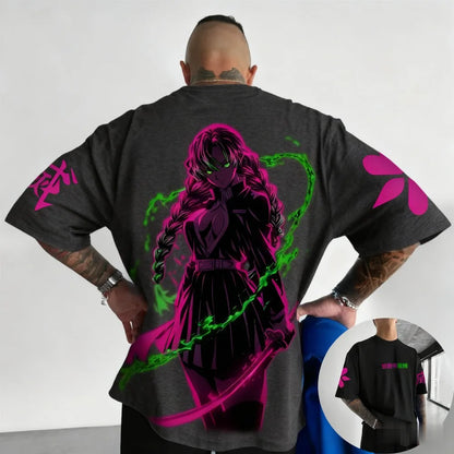 Demon Slayer Mitsuri Kanroji Summer Plus Size T-Shirt Men's and Women's Couples Versatile Shopping Fitness Trend Casual Style