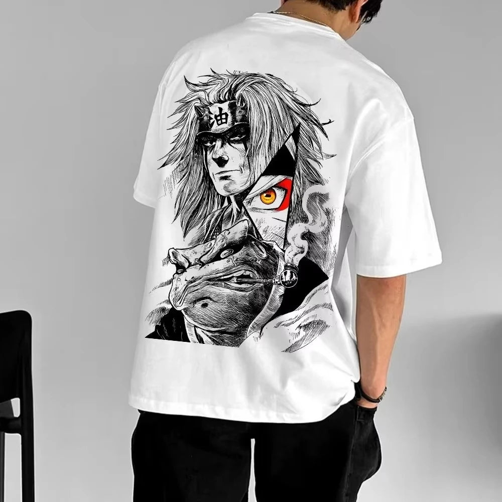 Naruto Men's T-shirt Jiraiya Summer and Autumn Anime Boys' Children's Wear Short-sleeved Retro Harajuku Style Parent-child Wear！