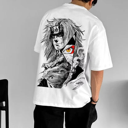 Naruto Men's T-shirt Jiraiya Summer and Autumn Anime Boys' Children's Wear Short-sleeved Retro Harajuku Style Parent-child Wear！