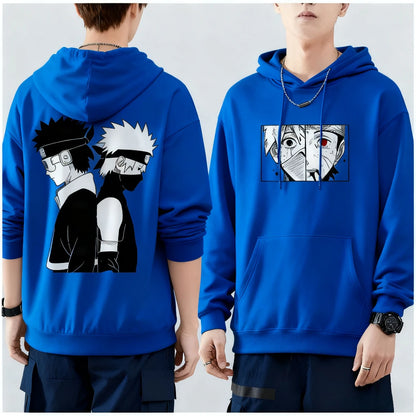 Naruto Kakashi Uchiha Obito Printed Hoodie Harajuku Retro Streetwear Men's Pure Cotton Oversized Loose Women's Hooded Unisex Y2k